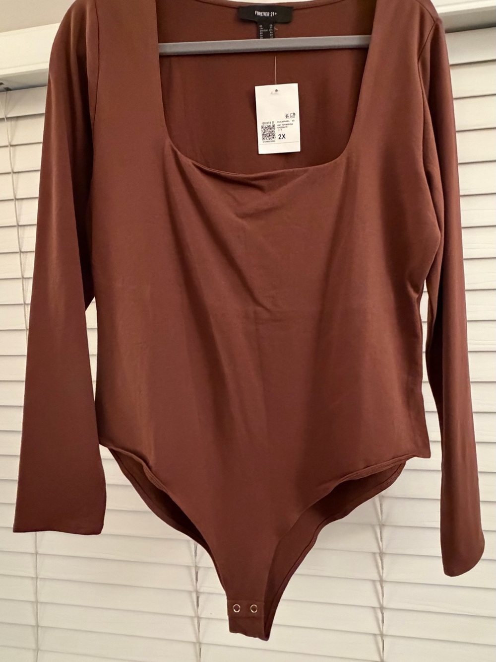 Forever 21 Rust Brown Long-Sleeve Scoop Neck Bodysuit